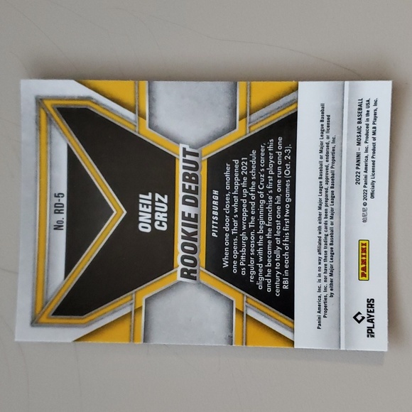 2022 Panini Mosaic Oneil Cruz Rookie Debut Rookie Card #RD-5 - Pittsburg Pirates - Picture 2 of 2